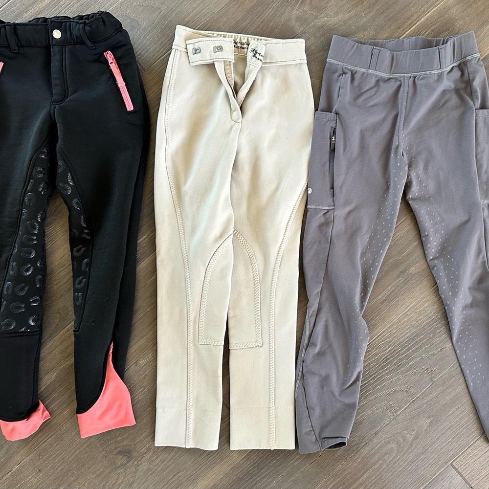 Kids Equestrian Riding Pants Set - Black, Cream, and Gray